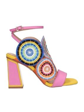 EXE ~ Colorful Sandals Circular Geometric Design Block Heel Ankle Strap size 40